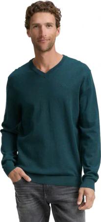 TOM TAILOR V-Ausschnitt-Pullover, mit kleiner Logo-Stickerei
