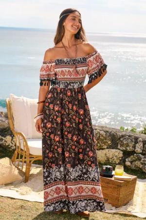 Quadratischer Ausschnitt Maxikleid mit Blumenmuster