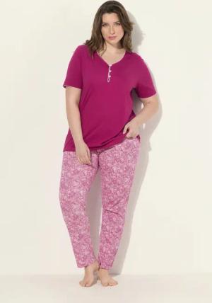 Ulla Popken Pyjama Pyjama Zierkante Spitzendruck