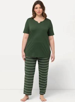 Ulla Popken Pyjama Pyjama Ringel Tunika-Ausschnitt