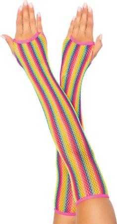 Leg Avenue Strickhandschuhe Netz-Handschuhe - Regenbogenfarben