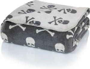 Wolldecke J2HS Kuscheldecke Baumwolle Totenköpfe Grau