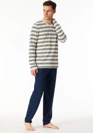 Schlafanzug lang Ringel kalkweiß - Casual Nightwear 48