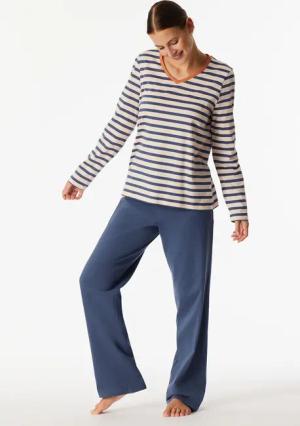Schlafanzug lang Ringel champagner - Casual Essentials 42