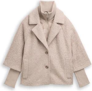 TOM TAILOR Damen Bouclé Cape Jacke im 2-in-1-Look, beige, Meliert, Gr. XXL