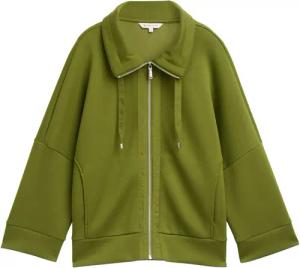 TOM TAILOR Damen Boxy Fit Scuba Sweatjacke, grün, Uni, Gr. XXL