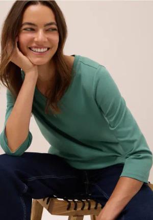 Cecil Damen Basic V-Neck Shirt in Grün, Gr: XL