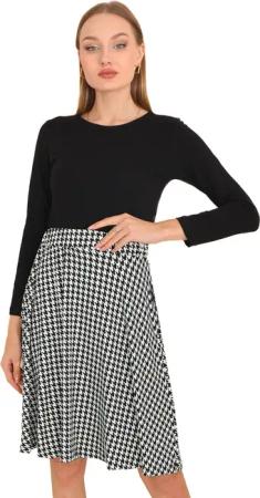 Bongual Midikleid 2-in-1 elegantes Kleid, Hahnentrittmuster,