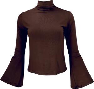 Guru-Shop Longsleeve Schmales Langarmshirt mit Trompetenärmeln