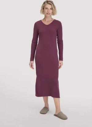 hessnatur Damen Nachthemd SOFT RIB aus Bio-Baumwolle - lila - Größe 40
