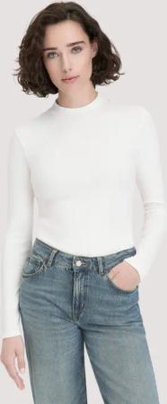 hessnatur Damen Rib Longsleeve Slim aus Bio-Baumwolle - weiß - Größe 34