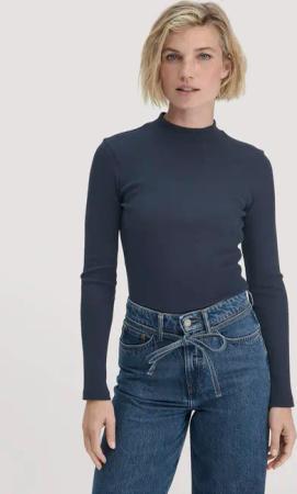 hessnatur Damen Rib Longsleeve Slim aus Bio-Baumwolle - blau - Größe 36