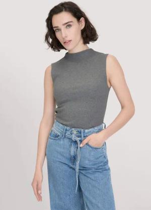 hessnatur Damen Rib Top Slim aus Bio-Baumwolle - grau - Größe 46