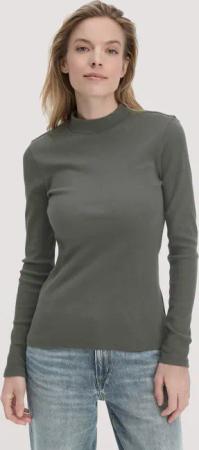 hessnatur Damen Rib Longsleeve Slim aus Bio-Baumwolle - grün - Größe 36