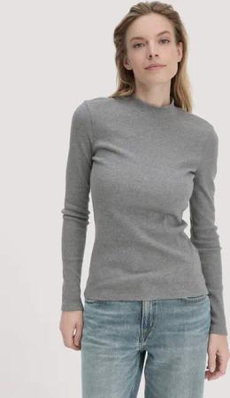 hessnatur Damen Rib Longsleeve Slim aus Bio-Baumwolle - grau - Größe 44