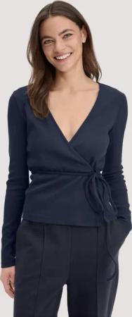 hessnatur Damen Rib Longsleeve Slim aus Bio-Baumwolle - blau - Größe 38