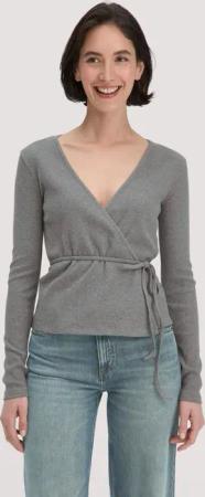 hessnatur Damen Rib Longsleeve Slim aus Bio-Baumwolle - grau - Größe 38