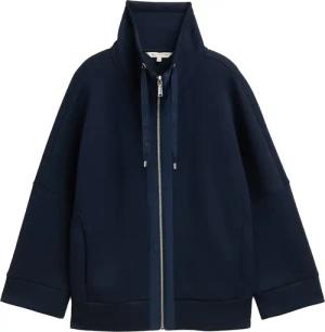 TOM TAILOR Damen Boxy Fit Scuba Sweatjacke, blau, Uni, Gr. M