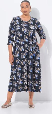 Ulla Popken Maxikleid Maxikleid Blüten Rundhals