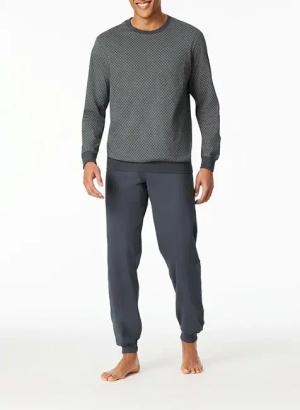 Schiesser Herren Pyjama grau Jersey-Baumwolle Gemustert