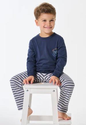 Schlafanzug lang Ringel dunkelblau - Kids Nightwear 116