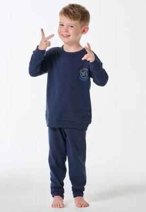 Schlafanzug lang Interlock Bündchen dunkelblau - Kids Nightwear 140