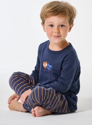 Schlafanzug lang Bündchen Ringel curry - Kids Nightwear 98