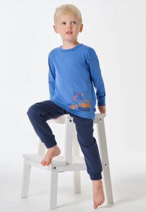 Schlafanzug lang Bündchen Bagger blau - Kids Nightwear 116