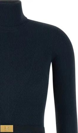 Elisabetta Franchi - Ribbed Knit Midi Dress - Größe 42 - schwarz