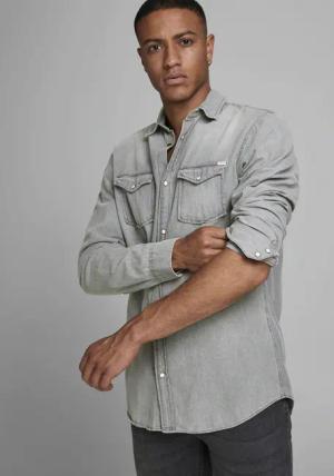 Jack & Jones Jeanshemd "JJESHERIDAN im Workwear-Stil mit robuster Baumwollqualität", unifarben, modisch, slim fit, Baumwolle, Hemdkragen