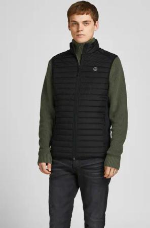Jack & Jones Steppweste "JJEMULTI mit Logoprint, hohem Kragen und Eingrifftaschen", normal, Polyester, ohne Kapuze