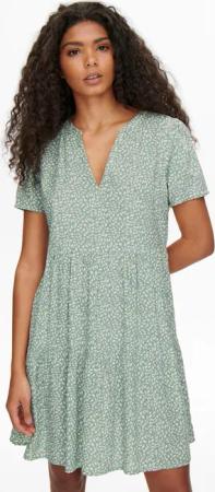 ONLY Sommerkleid "ONLZALLY – Sommerkleid mit V-Ausschnitt und Stufenvolant", regular fit, feminin, Jersey, Viskose, V-Ausschnitt