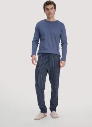 hessnatur Herren Schlafhose Relaxed aus Bio-Baumwolle - blau - Größe 48