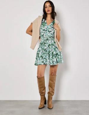 Apricot Minikleid Florales Minikleid, mit Rüschenärmeln