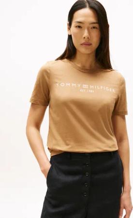 Tommy Hilfiger T-Shirt "REG CORP LOGO C-NK mit Logoschriftzug und Stickerei", meliert, casual, regular fit, Baumwolle, Rundhals