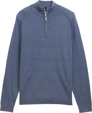 TOM TAILOR Herren Troyer Strickpullover mit Logo-Stickerei, blau, Meliert, Gr. XL