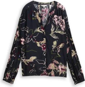 TOM TAILOR Damen Loose Fit Bluse mit Muster, blau, Geblümt, Gr. 40