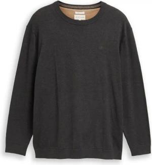 TOM TAILOR Herren Plus Size - Strickpullover mit Logo Stickerei, schwarz, Meliert, Gr. 3XL