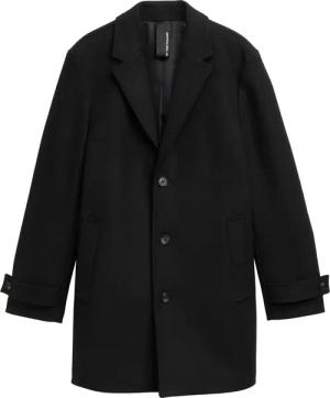 TOM TAILOR Herren Wollmantel mit Reverskragen, schwarz, Uni, Gr. M