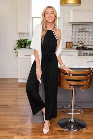 Schwarzer Ärmelloser Hoher Ausschnitt Jumpsuit