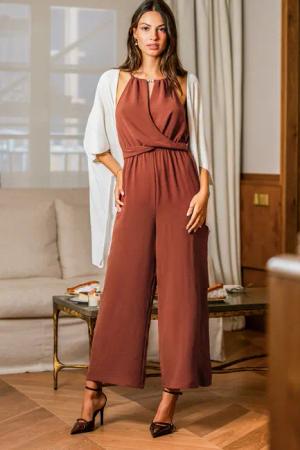 Brauner Ärmelloser Hoher Ausschnitt Jumpsuit mit Taillengürtel