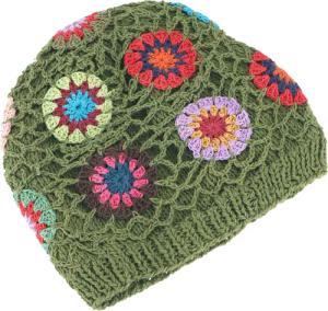 Guru-Shop Strickmütze Bunte Beanie, Baumwoll-Häkelmütze Granny