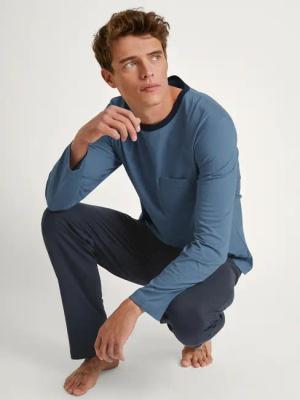 CALIDA Relax Essentials Pyjama, langfür Herren, XL, Blau, Basic aus reiner Bio-Baumwolle