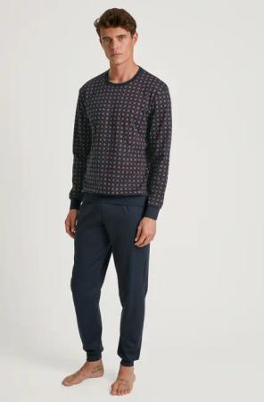 CALIDA Relax Comfy 5 Bündchen-Pyjamafür Herren, XXL, Blau, In wärmender Baumwolle durch eine erholsame Nacht