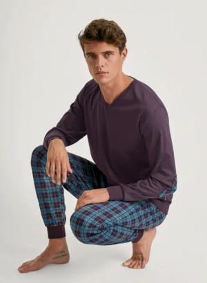 CALIDA Relax Comfy 6 Bündchen-Pyjamafür Herren, XXL, Violett, In wärmender Baumwolle durch eine erholsame Nacht