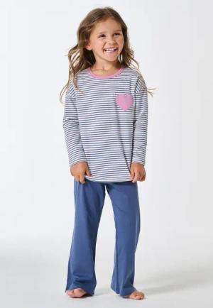 Schlafanzug lang Ringel Herz jeansblau - Kids Nightwear 140