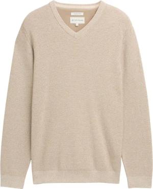 TOM TAILOR Herren Strickpullover mit V-Ausschnitt aus Bio-Baumwolle, beige, Meliert, Gr. M