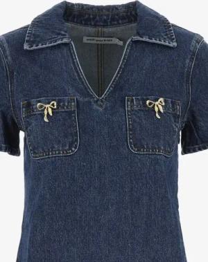 self-portrait - Cotton Denim Mini Dress - Größe 6 - blau