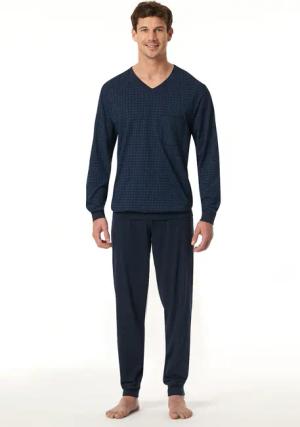 Schiesser Pyjama "Comfort Essentials", (2 tlg.), V-Ausschnitt, Brusttasche, Baumwolle, Langarm