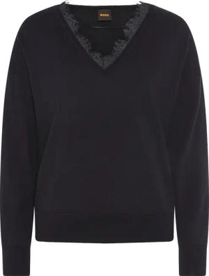BOSS ORANGE Strickpullover "Fettuccini Premium Damenmode", V-Ausschnitt mit Spitzendetails
